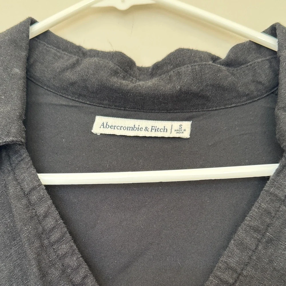 Abercrombie Black Linen Blend Cutout Wrap Collared Dress - S - Picture 4 of 5